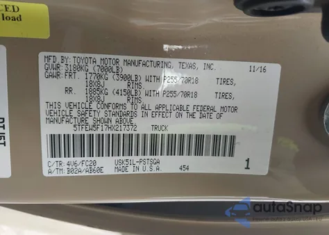 2017 Toyota Tundra Sr5 5.7L V8 from USA, damaged, VIN 5TFEW5F17HX217372